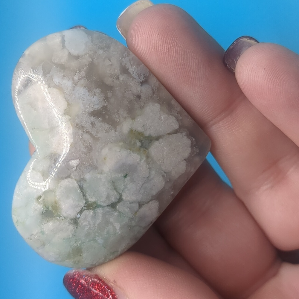 Beautiful green and pink flower agate heart